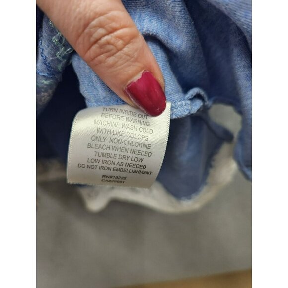 Alfred Dunner Womens Blue Embroidered Top With Lace Trim & 3/4 Sleeves Size M Co - Picture 3 of 6